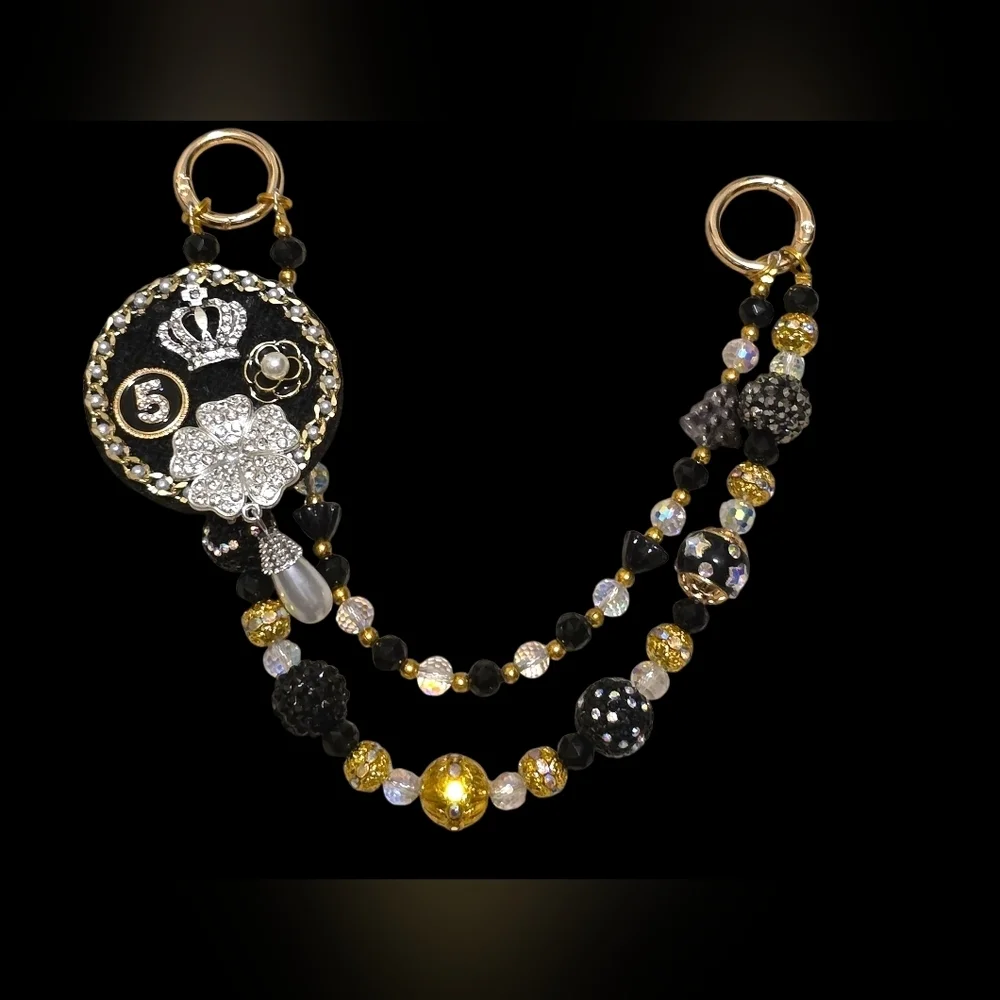 Elegant Black and Gold Designer Beaded Bag Charm
